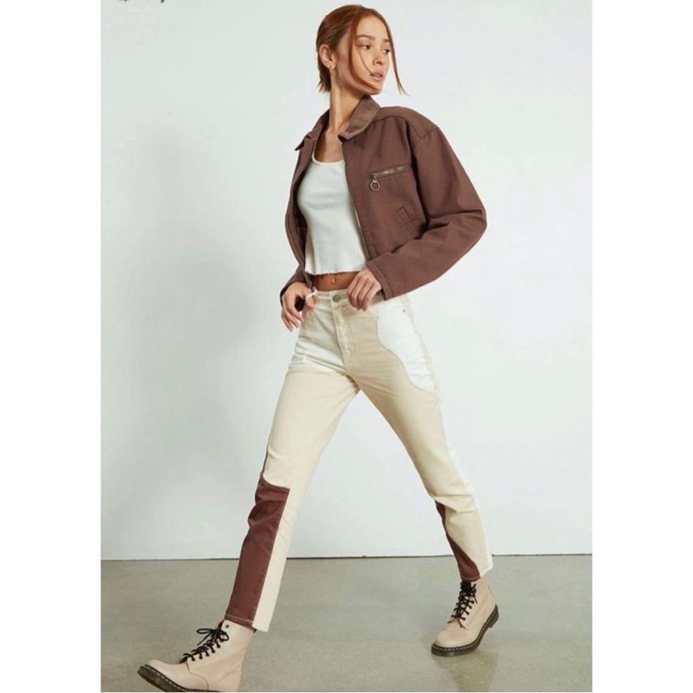 PacSun High Rise Jeans in Cream and Brown